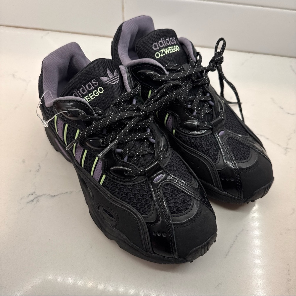 adidas Black Athletic Sneakers with Purple and Lime Accents - Picture 2 of 11